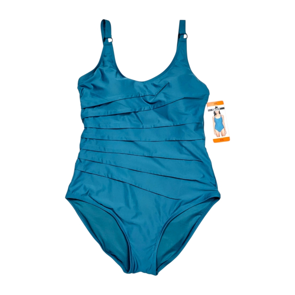 DKNY Teal Starburst Shirred One-Piece Swimsuit NWT | XXL - Picture 4 of 13